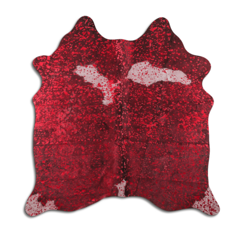 Acid Washed Red Metallic Cowhide Area Rug On Black And White
