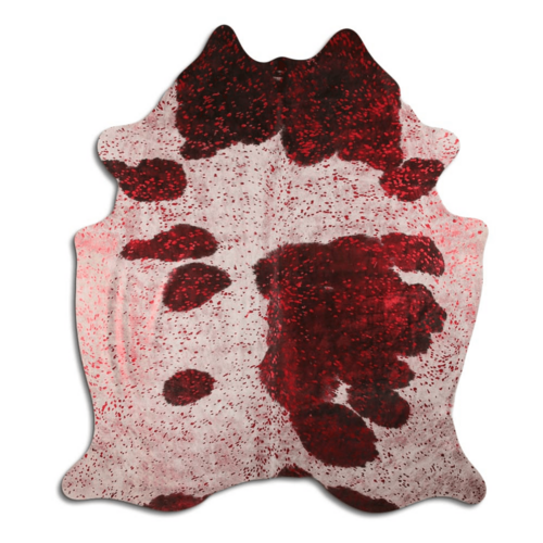 Acid Washed Red Metallic Cowhide Area Rug On Black And White